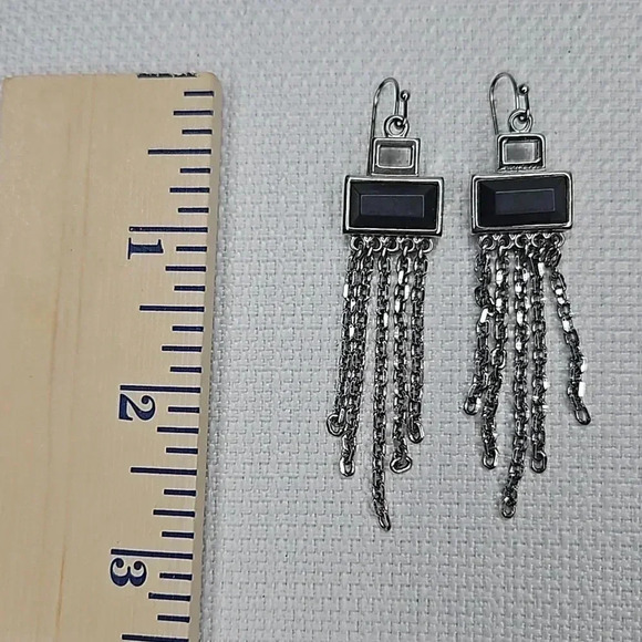 Lia Sophia Statement Earrings with Gray Rectangle & Silver Chain Link Dangles - Picture 4 of 13